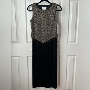 NWT vintage stretchy gold foil/tassel sleeveless shift dress - size peti…